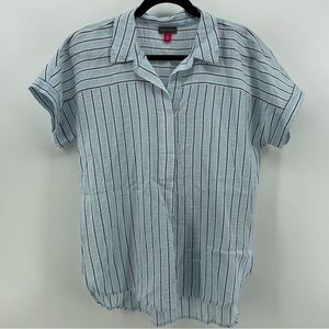 Vince Camuto Womens Tunic Blouse Blue Stripes M